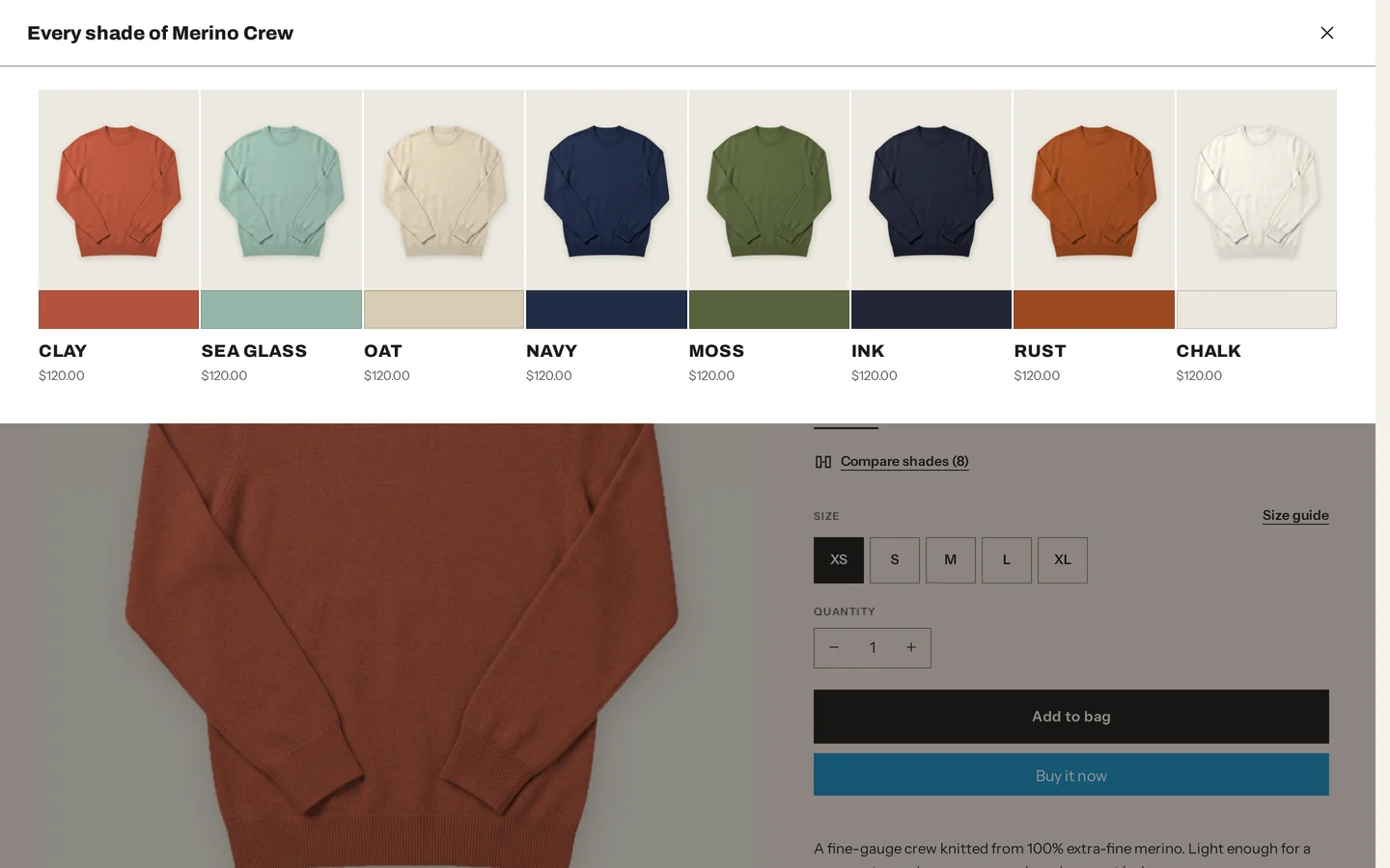 Compare shades: every colourway of the Merino Crew side by side