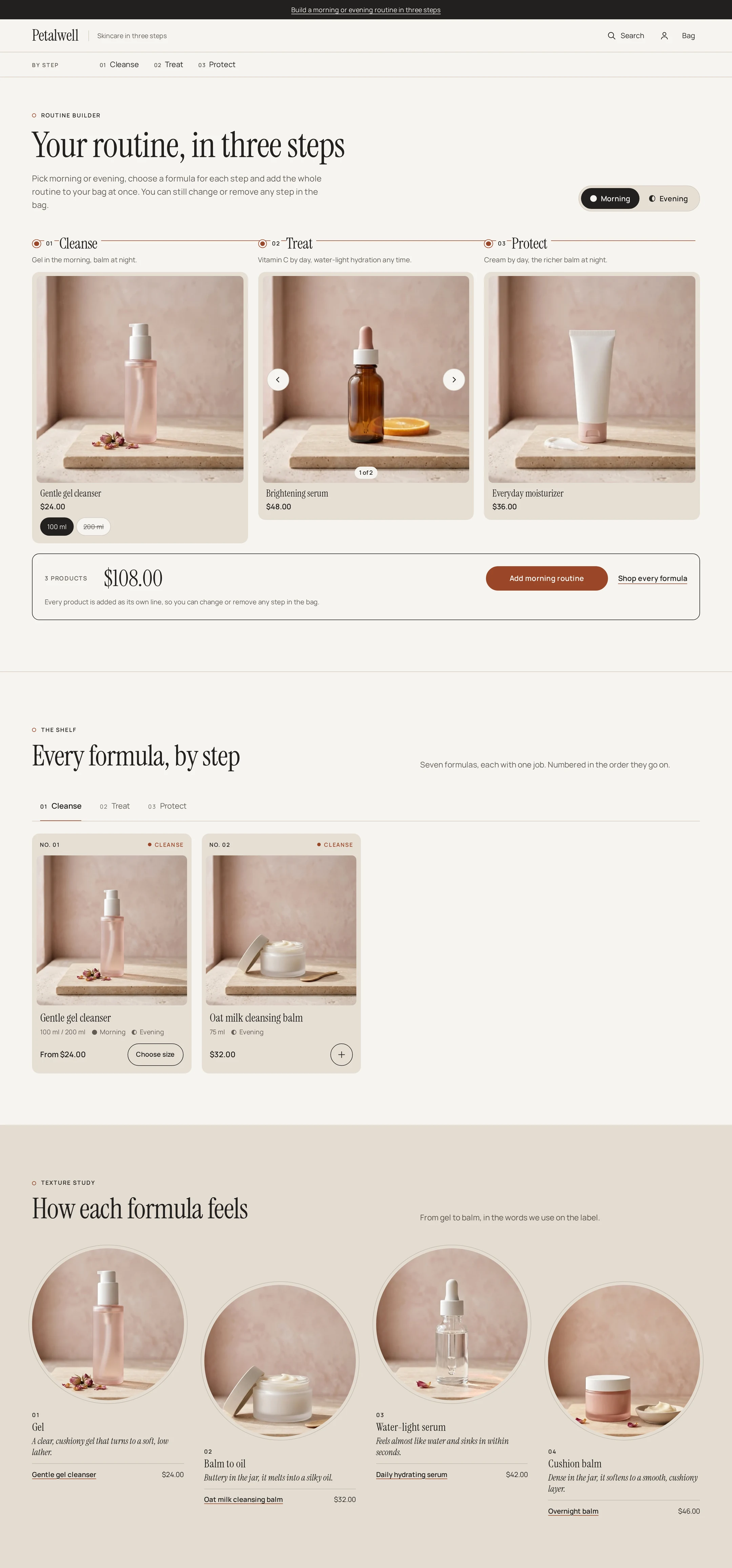 Kaolume home page on desktop: routine builder and shelf ordered by step