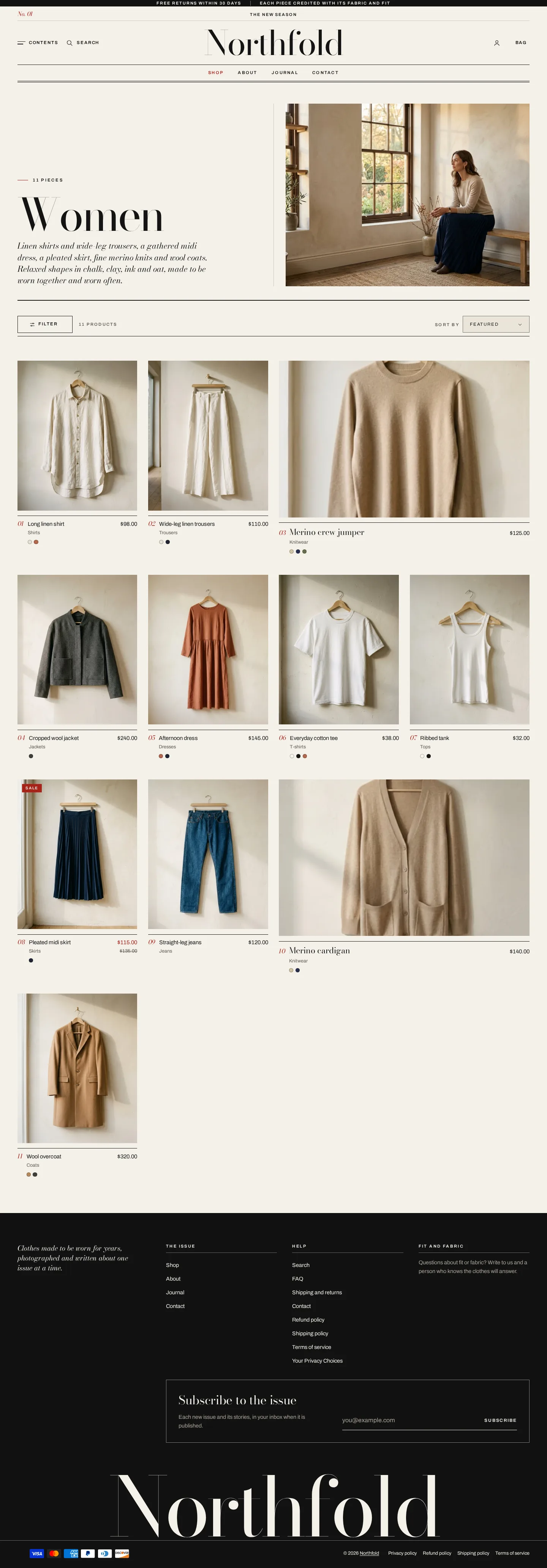 Folimoda collection page on desktop with filters and numbered cards