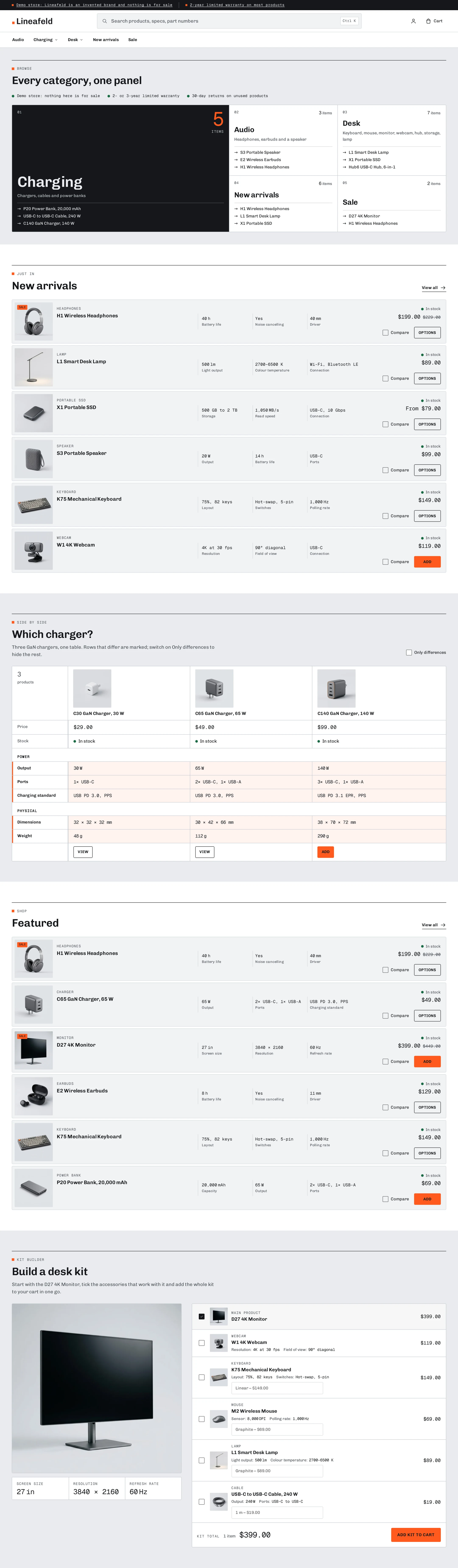Taktvolt home page on desktop: command-bar header, category dock and spec list