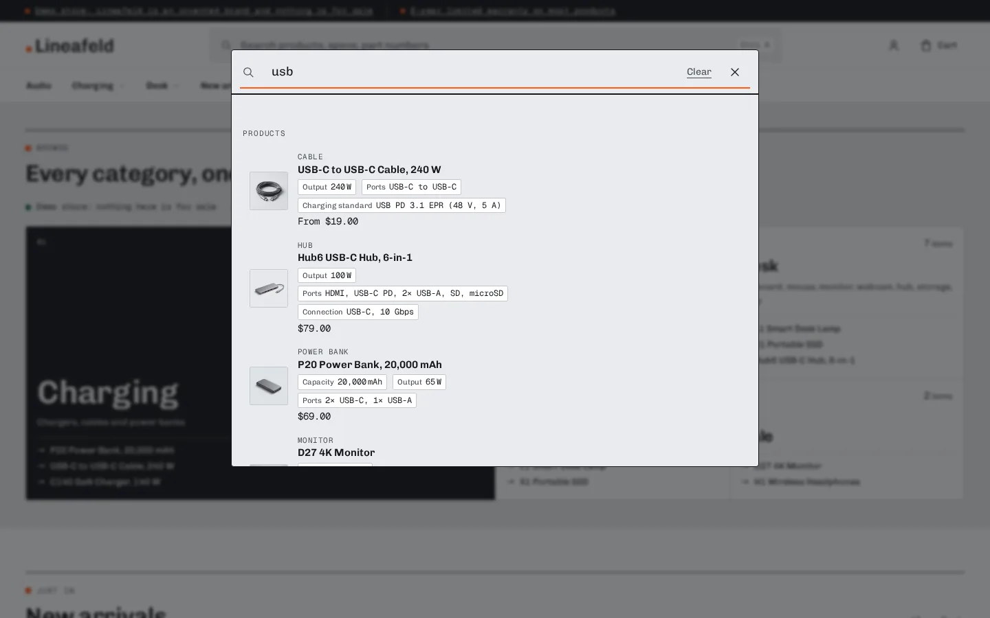 Command palette on desktop: instant product answers with key specs