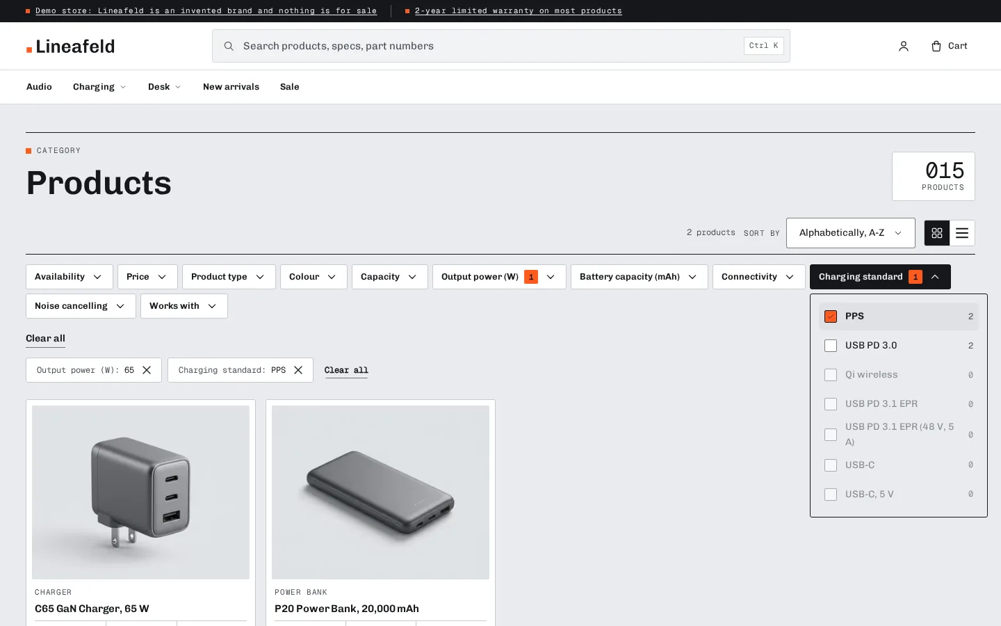 Collection filters on desktop: Search & Discovery filters as dropdowns with chips